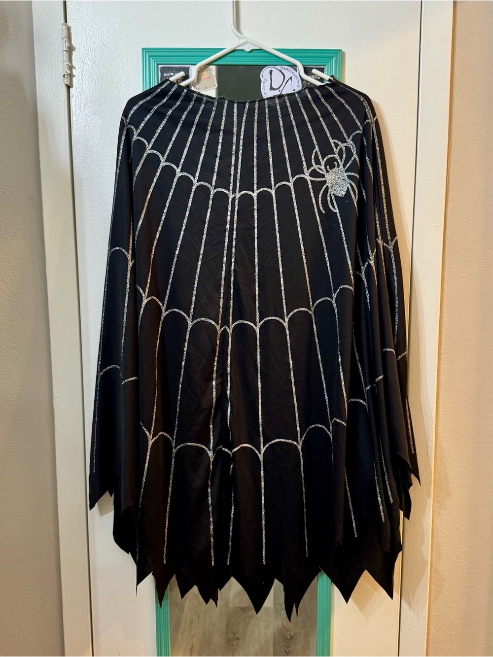 Spirit Halloween Black High-Low Skirt with Silver Spider Web Detail